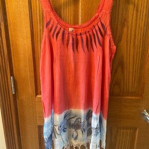 Coral and Blue Sleeveless New OS Beach Top